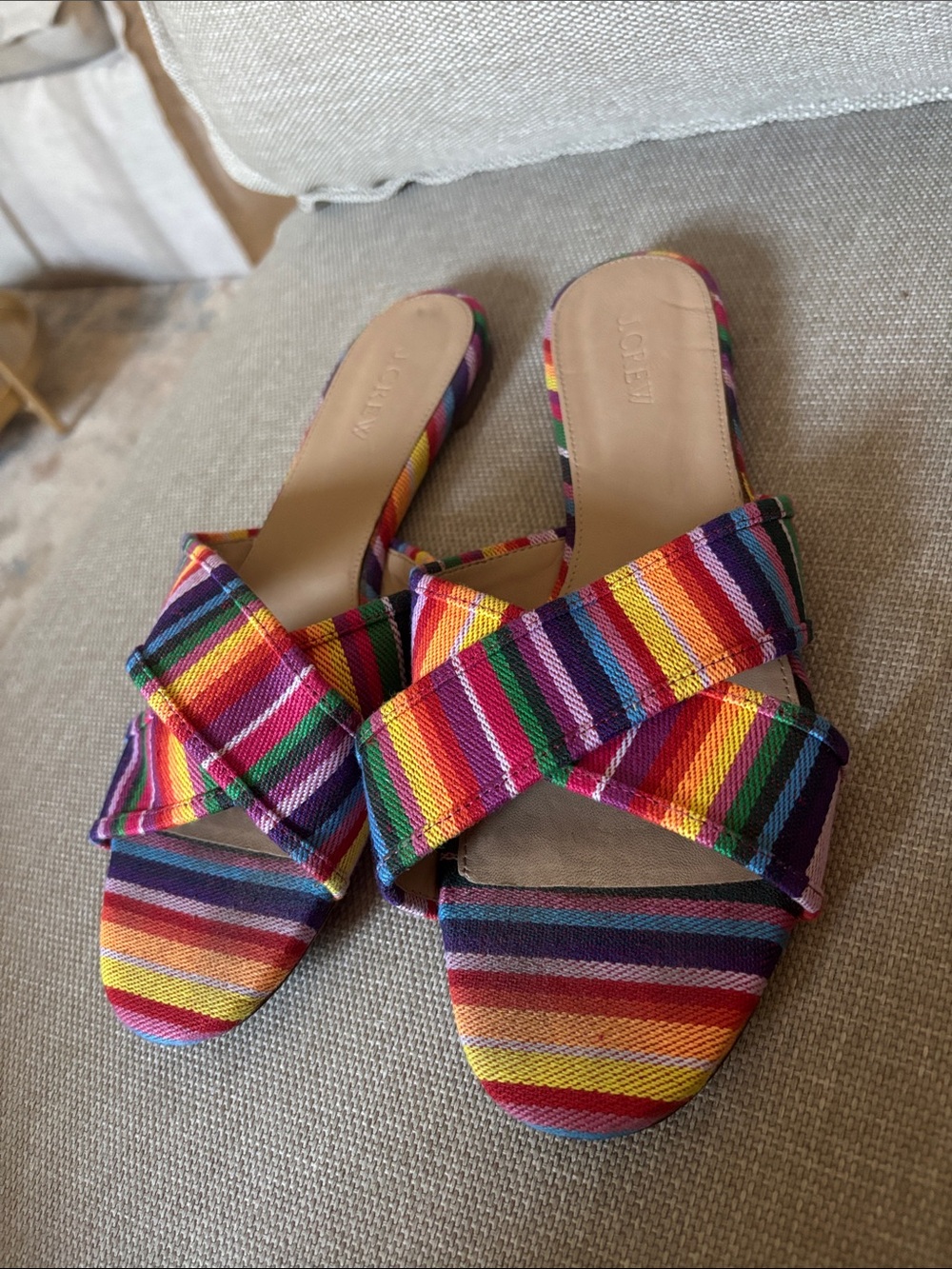 J. Crew Multistripe Crossover Slide Sandals  - Rainbow